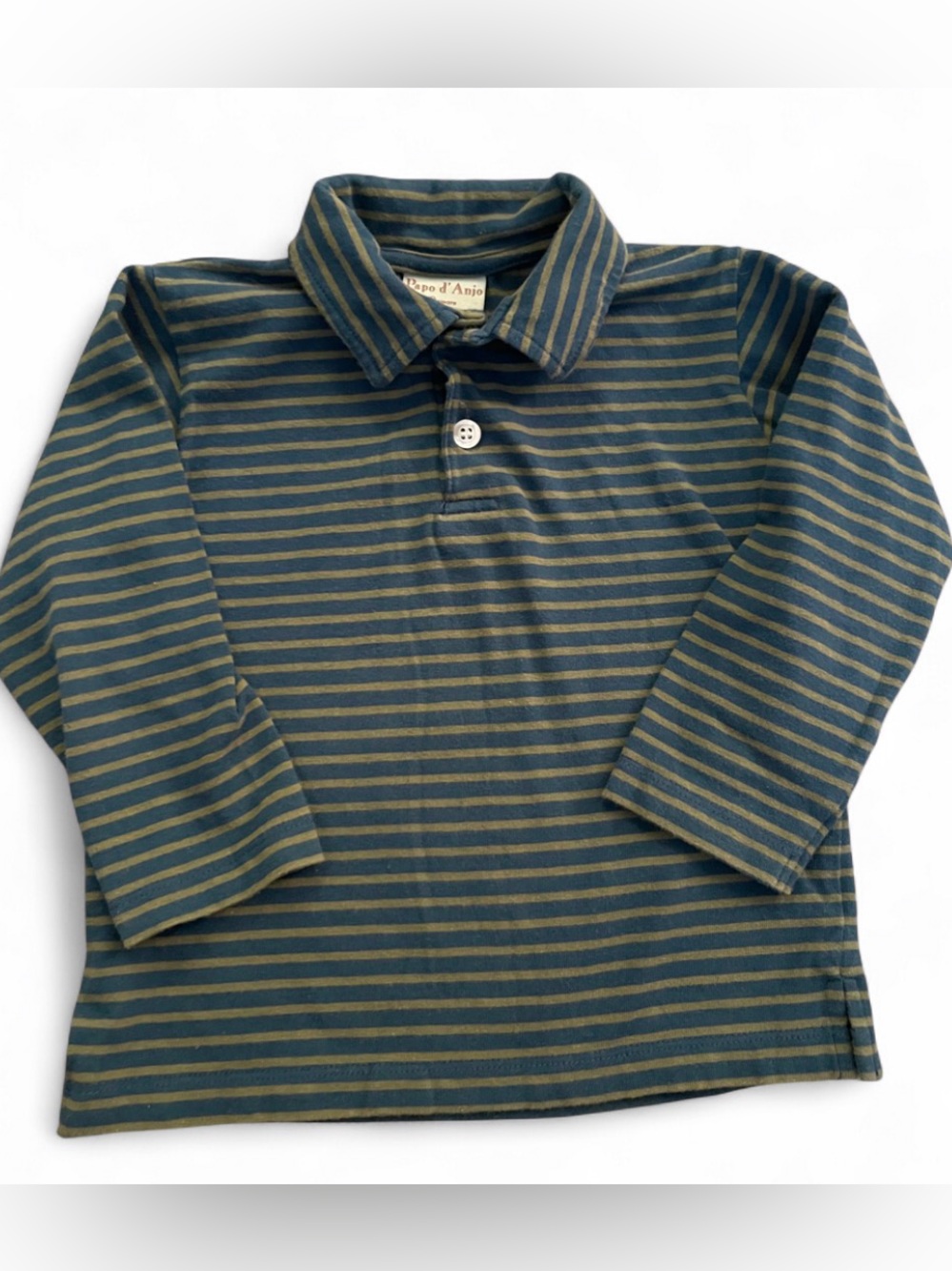 Papo d'Anjo Long-Sleeve Blue and Green Striped Polo Size 2